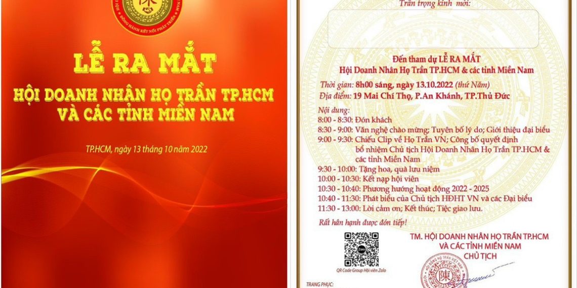 Ngày 13/10/2022 Lễ ra mắt Hội doanh nhân Họ Trần TP.HCM & Các tỉnh Miền Nam
